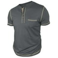 thumbnail image 5 of Hot days, bold styles YLSDY Mens Henley Shirts Color Block Trendy Collarless Tops Casual Stretch Summer Lightweigh Waffle Short Sleeve T-Shirt with Pocket Dark Gray XXXL, 5 of 7