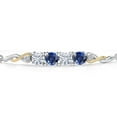 thumbnail image 3 of Gem Stone King 925 Silver and 10K Yellow Gold White Moissanite and Blue Created Sapphire and White Lab Grown Diamond Bracelet for Women | 2.22 Cttw | Gemstone | Round 5MM | Fully Adjustable 9 inch, 3 of 5