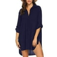 thumbnail image 2 of Womens Tops Beach Cover up 3/4 Sleeve Deep V Neck Loose Side Split Lightweight Casual Long Shirts, 2 of 6