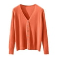 thumbnail image 4 of felwors Womens Cardigans Lightweight Long Sleeve Cropped Button up Cardigan Sweaters Dressy Casual V Neck Knit Sweater Tops Orange, S, 4 of 4