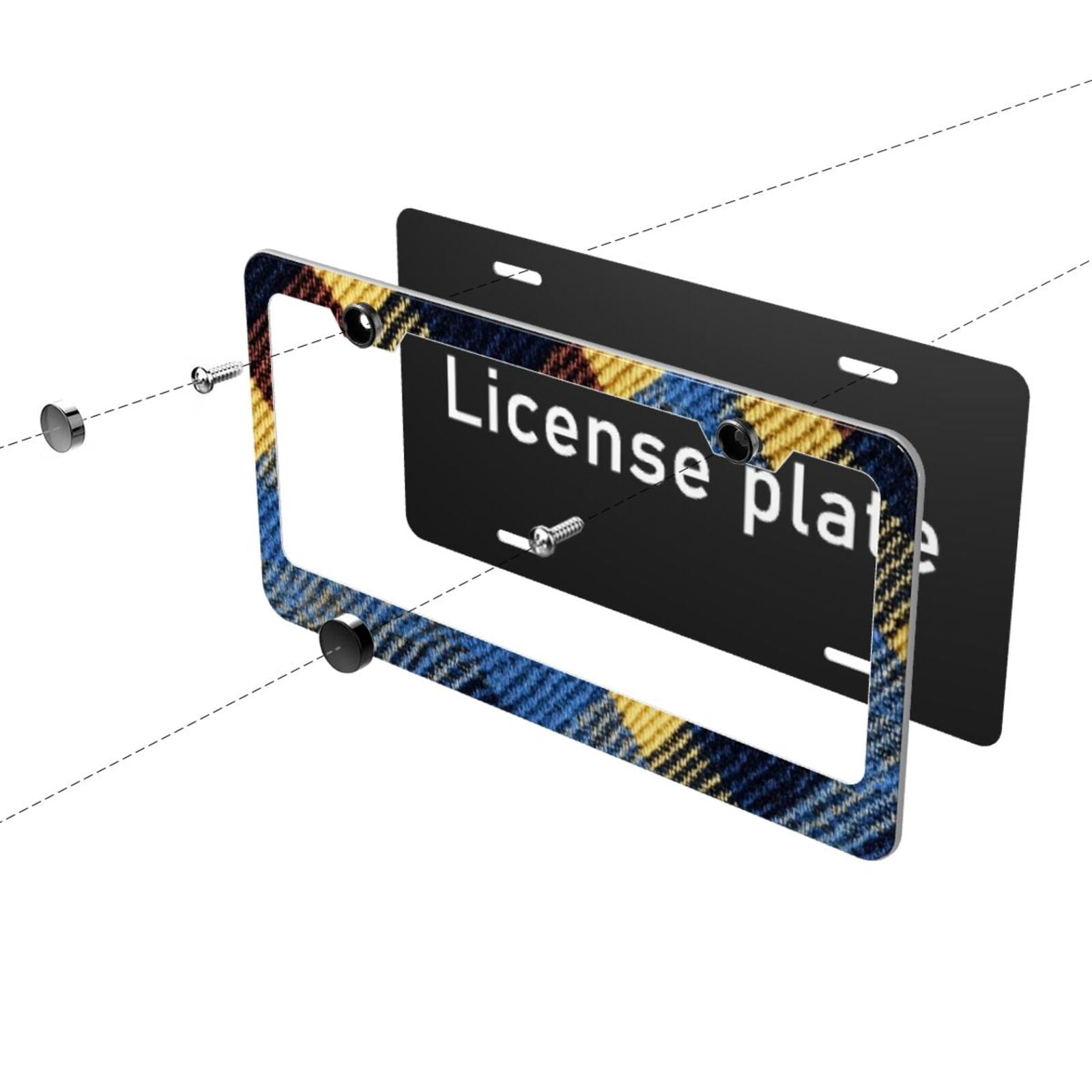 License Plate Frame With Screw Caps 2 Pack Car Plate Frame Front And Rear Rust-Proof Universal Car Tag Holder Argyle Plaid Cornflowerblue_2