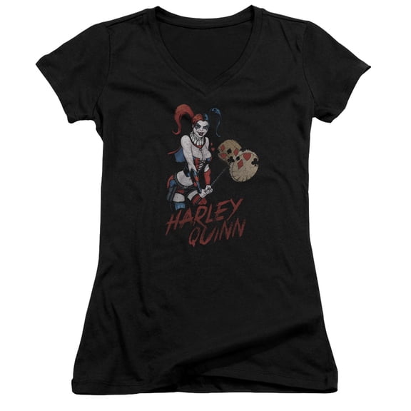 JLA Justice League Harley Hammer Junior Women's T-Shirt V-Neck Black
