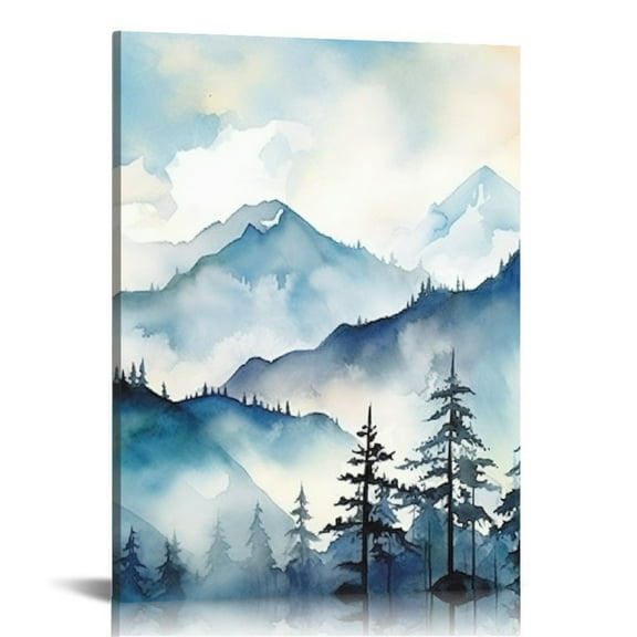 Nawypu Blue Mountain Forest Wall Art Prints Decor, Nature Canvas Poster, Pine Tree Aesthetic Contemporary Paintings Pictures for Bedroom Bathroom Home Room