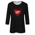 thumbnail image 4 of 3/4 Sleeve Tops for Women Cute Crew Neck Love Graphic Printed Tunic T Shirts Casual Tee Valentine's Day Gift for Girls (Black,XL), 4 of 5