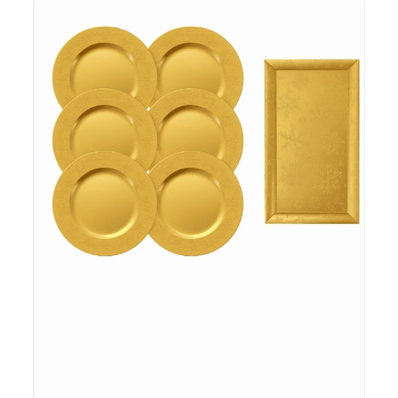 Festive Gold Snowflake Print Charger Plate Set Durable Reusable 7 Piece