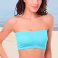 thumbnail image 2 of VISALY Seamless Strapless Bandeau Bra Tube Top Plus Size Double Removable Padded Tube Top Stretchy Soft Ruched Strapless Bandeau Bralette Underwear Comfort Breathable Basic Layering Bra Blue L, 2 of 5