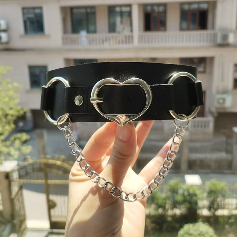 GENEMA Punk Gothic PU Leather Choker Love Heart Collar Necklace