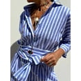 thumbnail image 6 of Women'S Shirt Dress Casual Lapel 3/4 Sleeve Button-Down Collar Slit Tie Resort Maxi Dress Blue S, 6 of 9