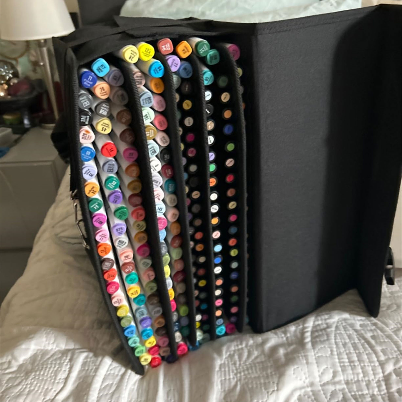 Marker Organiser Case for 120 Markers, Marker Storage Bag, Art Marker Pen Carrying Bag with Shoulder and Handle Strap