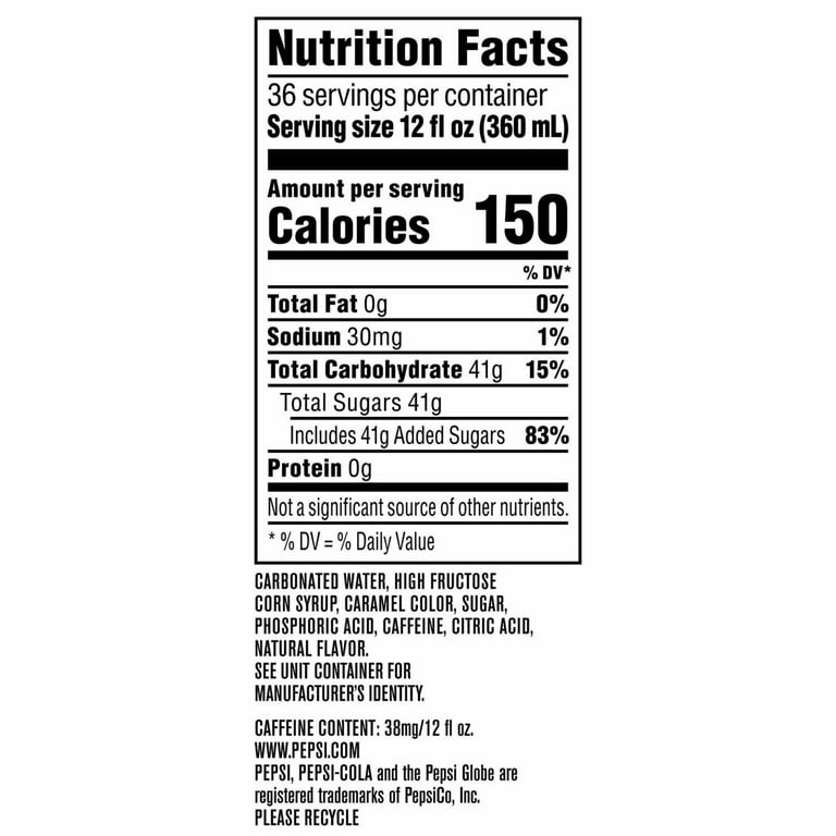 Pepsi ingredient label