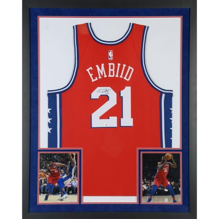 Memorabilia Autographed Jerseys - Joel Embiid Philadelphia 76ers Sports Memorabilia Deluxe Framed Autographed Red Statement Swingman Jersey - Fanatics Authentic Certified