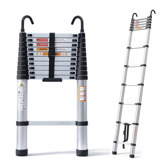WRAKTOL 10.5 ft Telescoping Extension Ladder, Aluminum Ladder with Multi Locking System and Hooks, for RV and Home Use