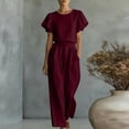 thumbnail image 3 of Dvprdro Crewneck Ruffle Sleeve Top and High Waist Wide Leg Pants Set for Women Elastic Waist Summer Casual, 3 of 7