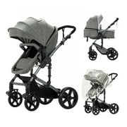Infants 2 In 1 Baby Stroller, High Landscape Infant Stroller & Reversible Bassinet Pram, Foldable Pushchair with Adjustable Canopy