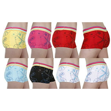 Ladies Boyshorts - GILBIN'S Women Love Heart Print Sexy Seamless Stretch Boy Shorts Panties Various Styles (Pack Of 6) (Large, Flower)