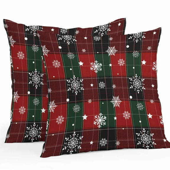 Christmas Red Green Classic Buffalo Plaid Snowflake Pattern Outdoor Pillow Covers Pack of 2 Waterproof Throw Pillow Covers Decorative Cushion Cases for Patio Garden Tent Balcony Couch 16x16 inch