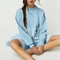 thumbnail image 5 of FEIFLY Women Oversized Pullover Sweatshirt Dress Long Sleeve O-Neck Patchwork Ruffle Loose Sweatshirts Solid Color Cozy Winter Autumn Tops, 5 of 8