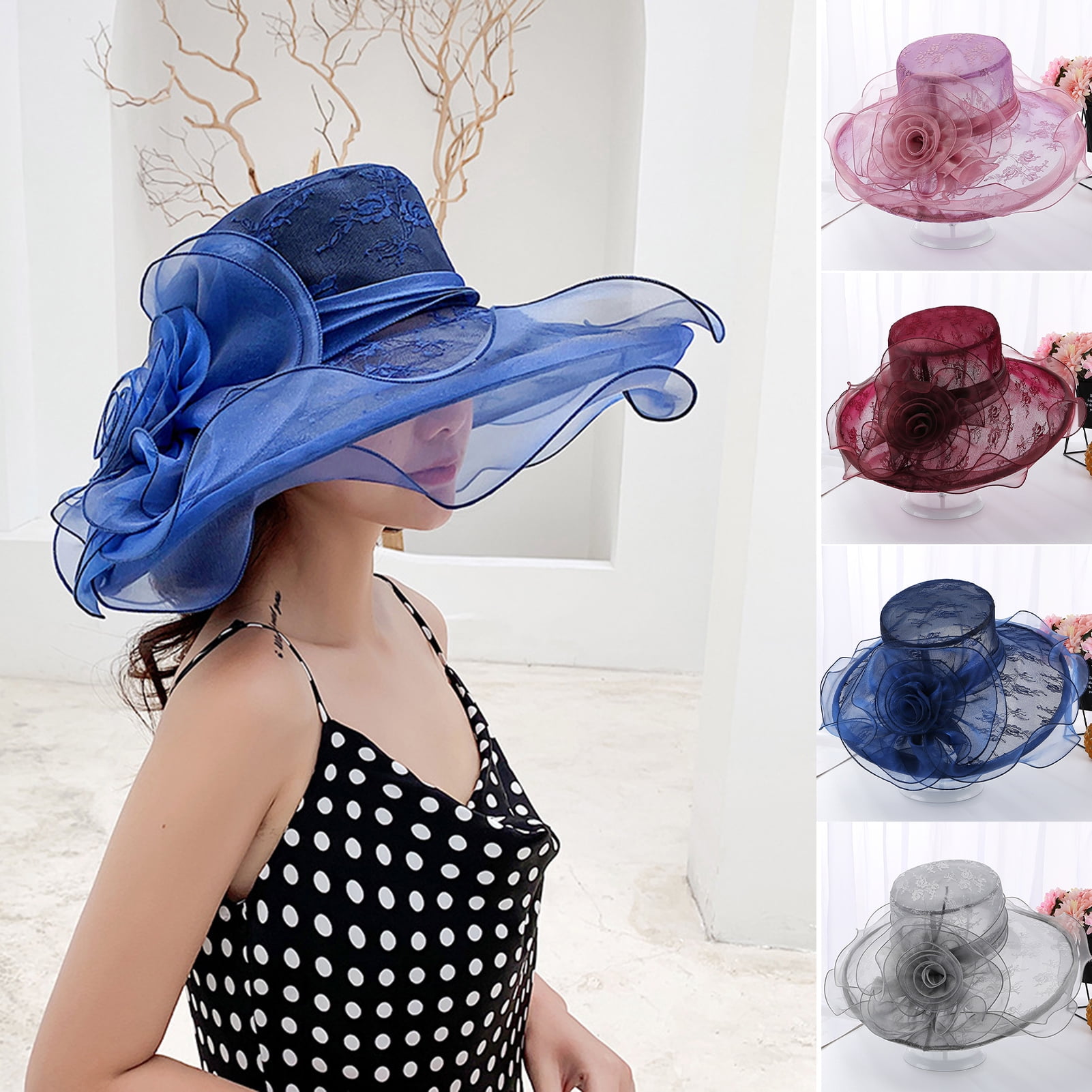 Walbest Fashion Women Sun Hat Wide Brim Wedding Tea Party Church ...