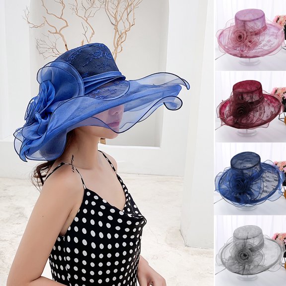 Walbest Fashion Women Sun Hat Wide Brim Wedding Tea Party Church Organza Hat, NEW Sun Hat Ladies Solid Large Flower Cap