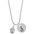 thumbnail image 1 of Delight Jewelry Silvertone Survivor with Pink Ribbon on White Spinners Silvertone Script Initial Disc - S - Charm Necklace, 20"+3", 1 of 4
