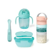 Skip Hop Baby Feeding Travel Set, Easy-Pack Baby Shower Gift Set, 6pc, Soft Teal