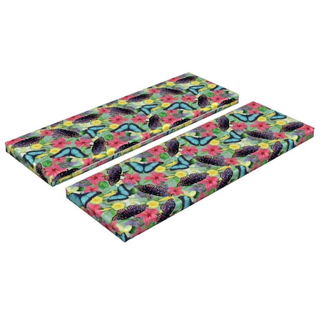 

Spring Bench Cushion Set of 2 Deep Down of the Exotic Jungle Blossoms of Forest Orderly Repeated Illustration Standard Size Foam Pad and Decorative Cover Multicolor by Ambesonne