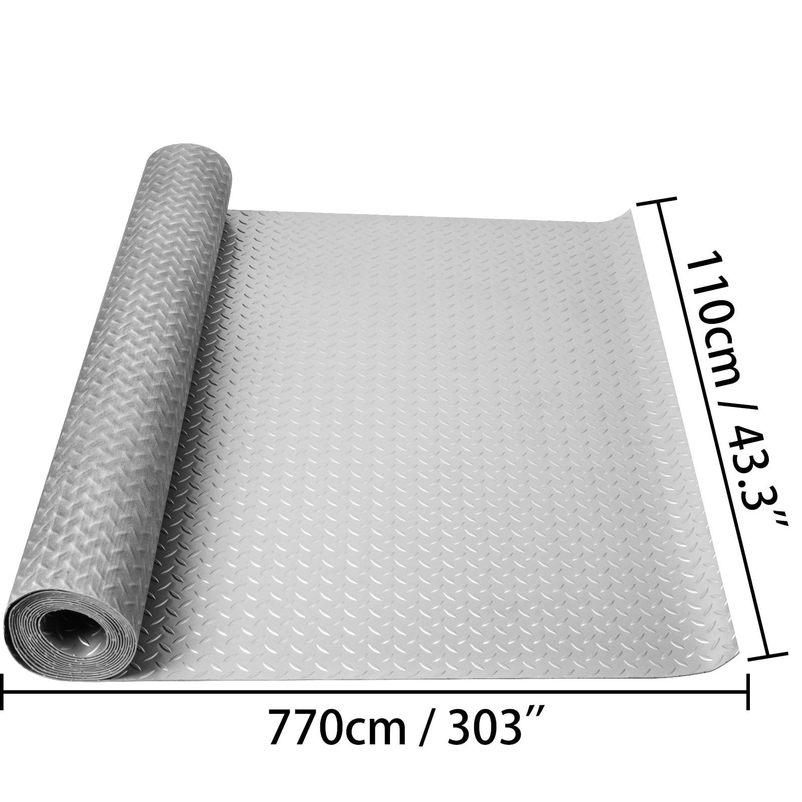VEVORbrand 3.9x6.5ft Garage Flooring Cover Mat, Vinyl Diamond Floor Anti-slip  Covering Gym Flooring Mat, Silver 