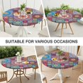 thumbnail image 7 of 44in Round Tablecloth with Elastic Edge, Waterproof Fitted Table Cover for 36-44" Tables, Boho Theme Polyester Reusable Table Cloths Wipe Clean for Picnic, Dining, Outdoor Use and Party Decor, 7 of 7