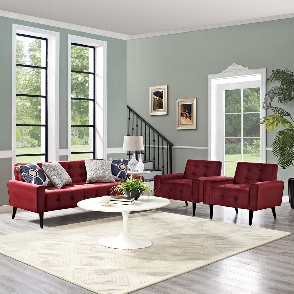 Modway Delve Velvet Upholstered Living Room Set, Set of 3, Multiple Colors