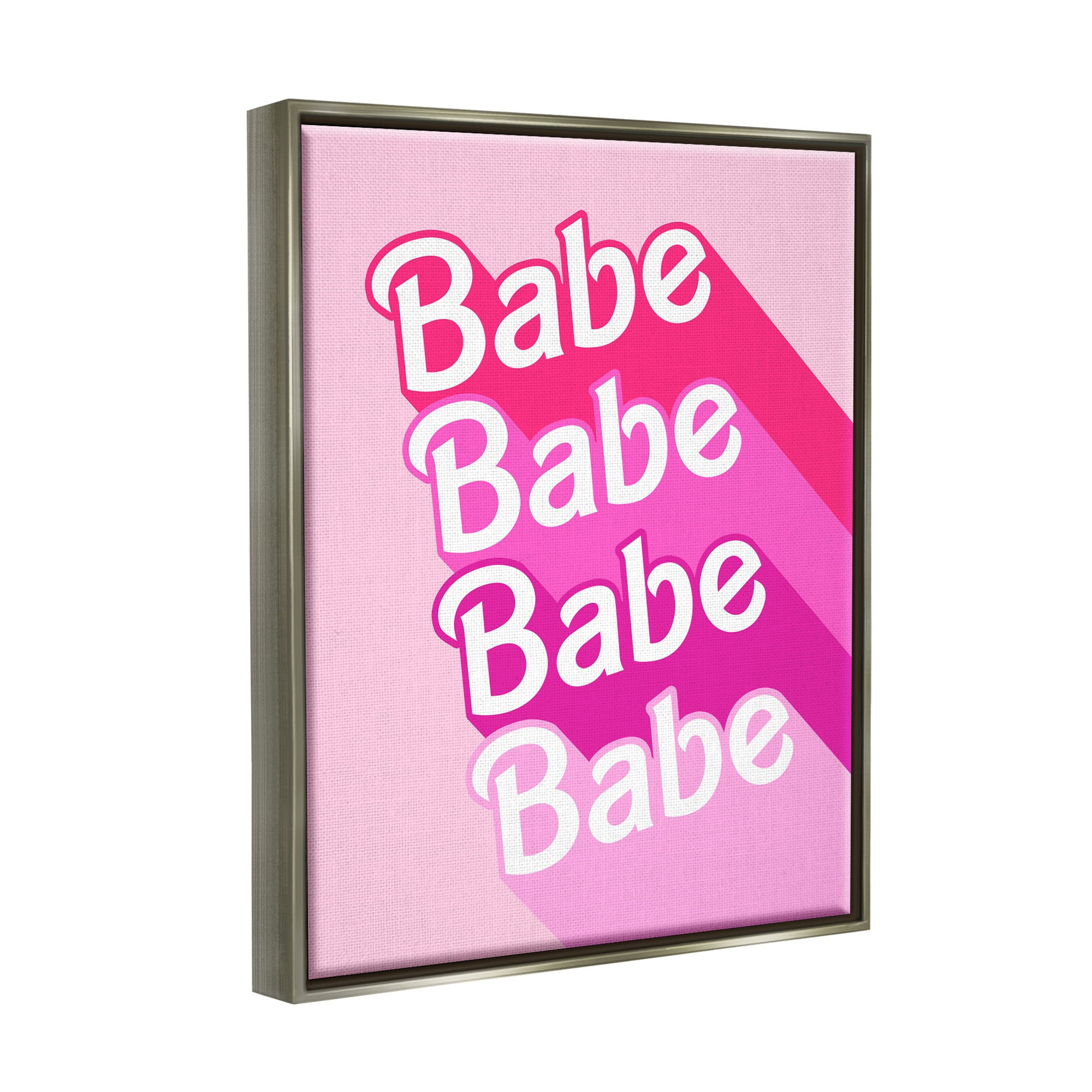 Stupell Industries Babe Pink Phrase Inspirational Painting Gray Floater Framed Art Print Wall Art, 25 x 31