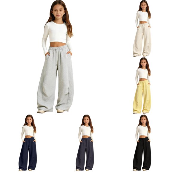 YMNXA Toddler Kids Girls Casual Pants Drawstring Elastic Waist Solid Color Fashion Curved Leggings Soft Stretchy Comfortable Trousers For Everyday Wear,Light Gray,14-15 Years