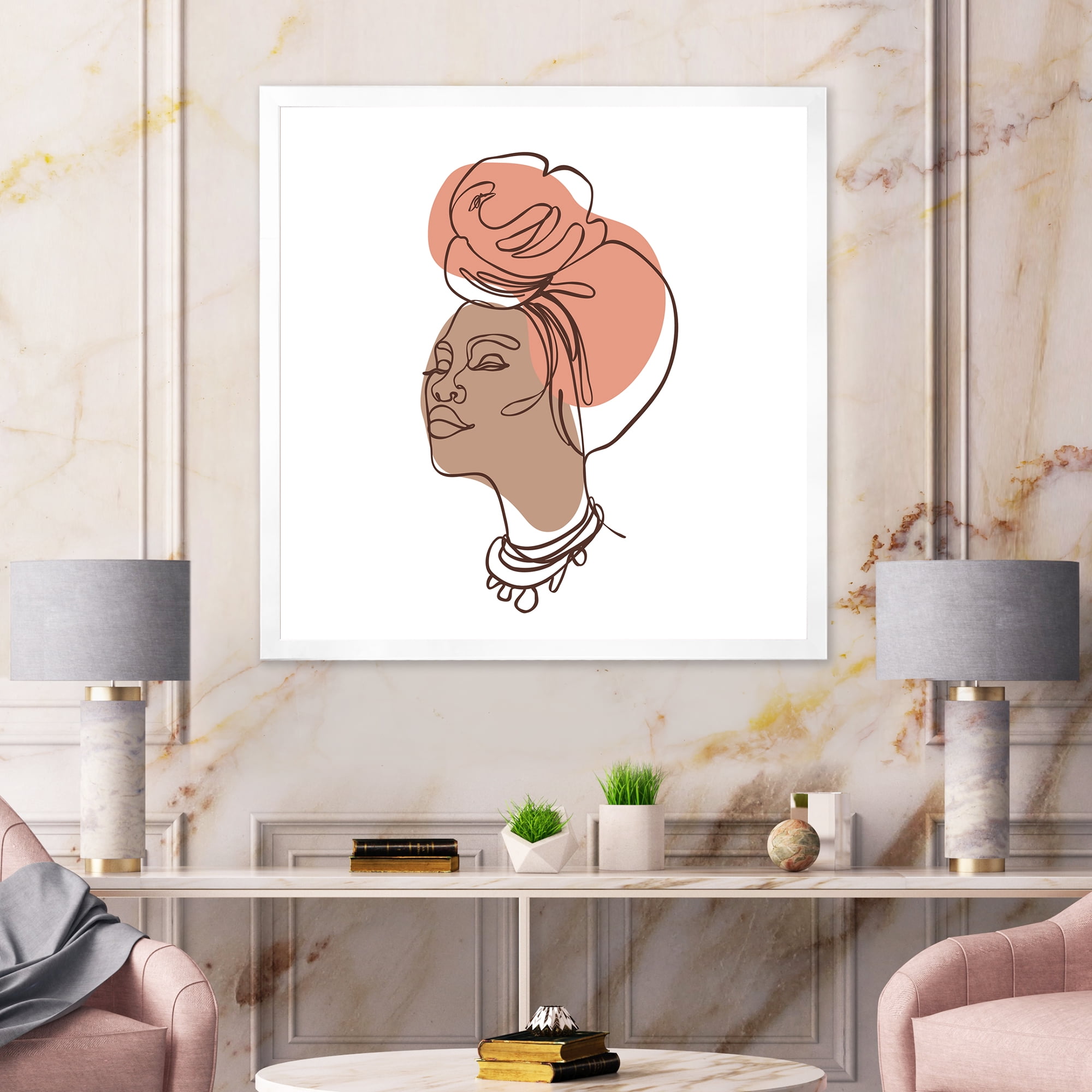 Designart 'One Line Portrait of Afro American Woman IV' Modern Framed Art Print