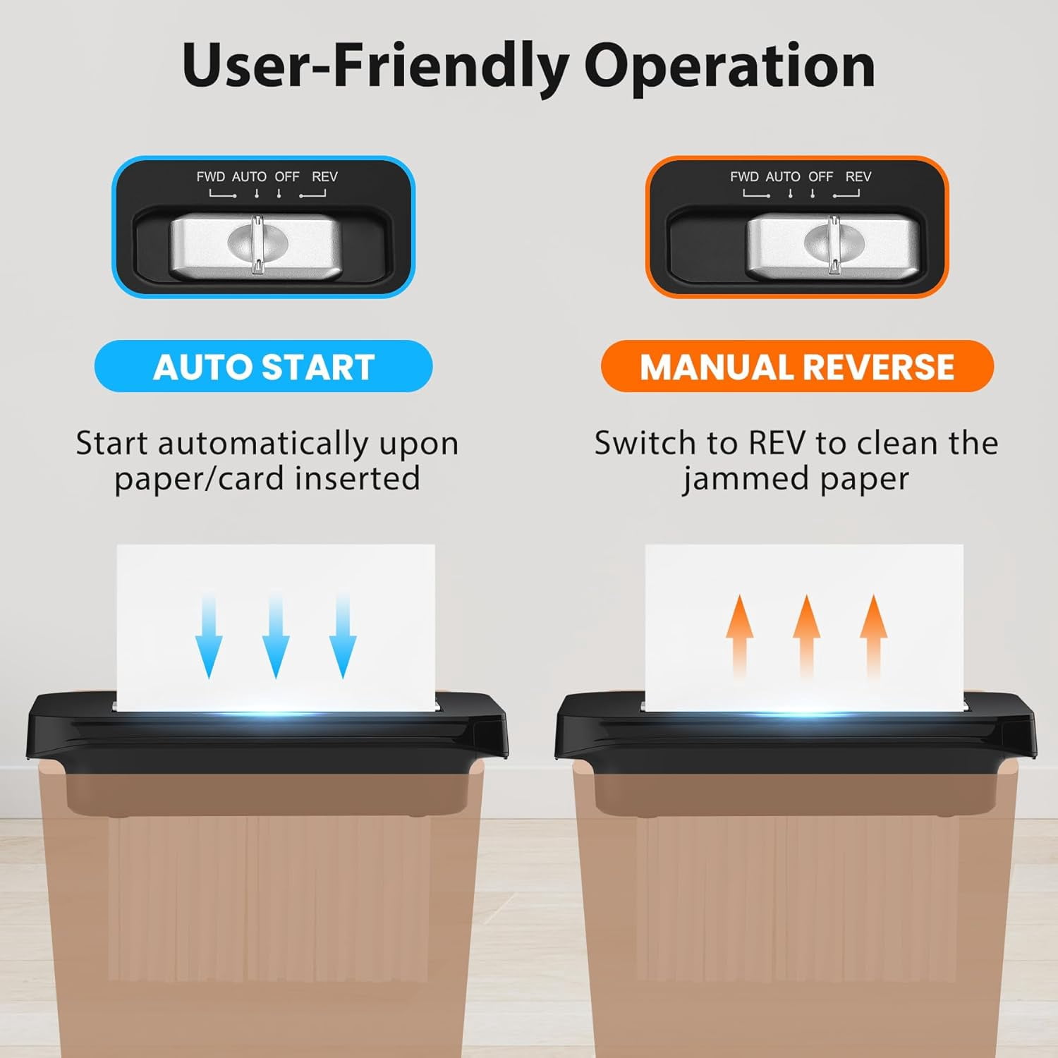 Paper Shredder Without Basket 6-Sheet Strip Cut Shredder for Home Use,Small Document Shredding Machine for Office,Shred Staple/Card,Mini Portable with Extendable Arm,Jam Proof
