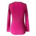thumbnail image 4 of MHFRRA Camiseta de Manga Larga Acanalada, Ajustada, con Cuello En V, Informal, Elástica, Suave y Cómoda, Básica para Uso Diario Rosa Fuerte, 4 of 4