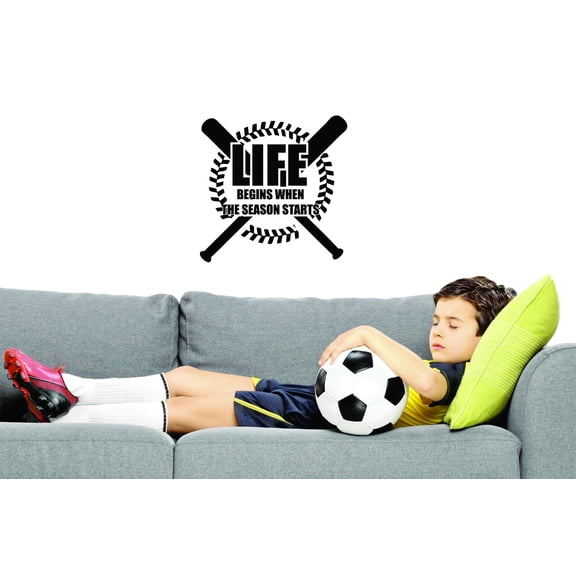 Custom Wall Decal Life Begins When The Season Ends Bats Baseball Quote Sign Boy Girl Vinyl Wall Sticker Childrens Bedroom 20x20"