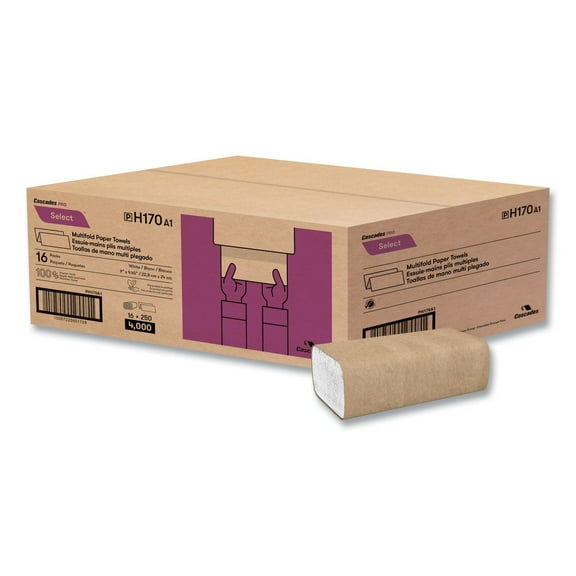 Cascades PRO H170 9.13 in. x 9.5 in. Multifold 1-Ply Select Folded Paper Towels - White (4000/Carton)