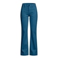 thumbnail image 5 of PEIBang Women's Solid Double Button High Waist Flare Cargo Jeans, Multi Front Patch Pocket Stretch Bootcut Denim Pants, 5 of 6