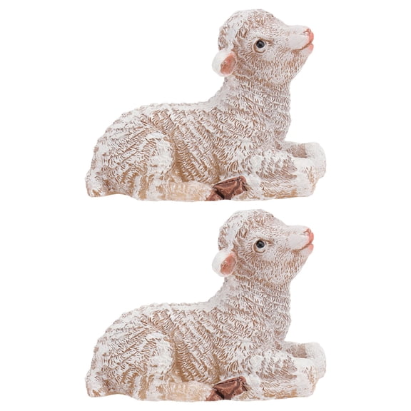 Homoyoyo Resin Lamb Figurine Khaki Home Garden Decor Lifelike Ornament 2Pcs