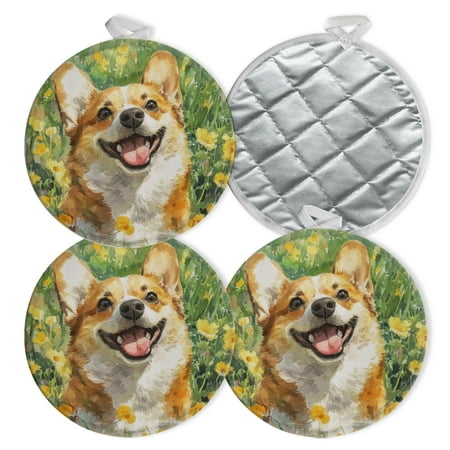 

4 PCS Pot Holders for Kitchen Potholders Sets with Hook for Oven Cooking Baking Watercolor Corgi In A Field Of Daisies