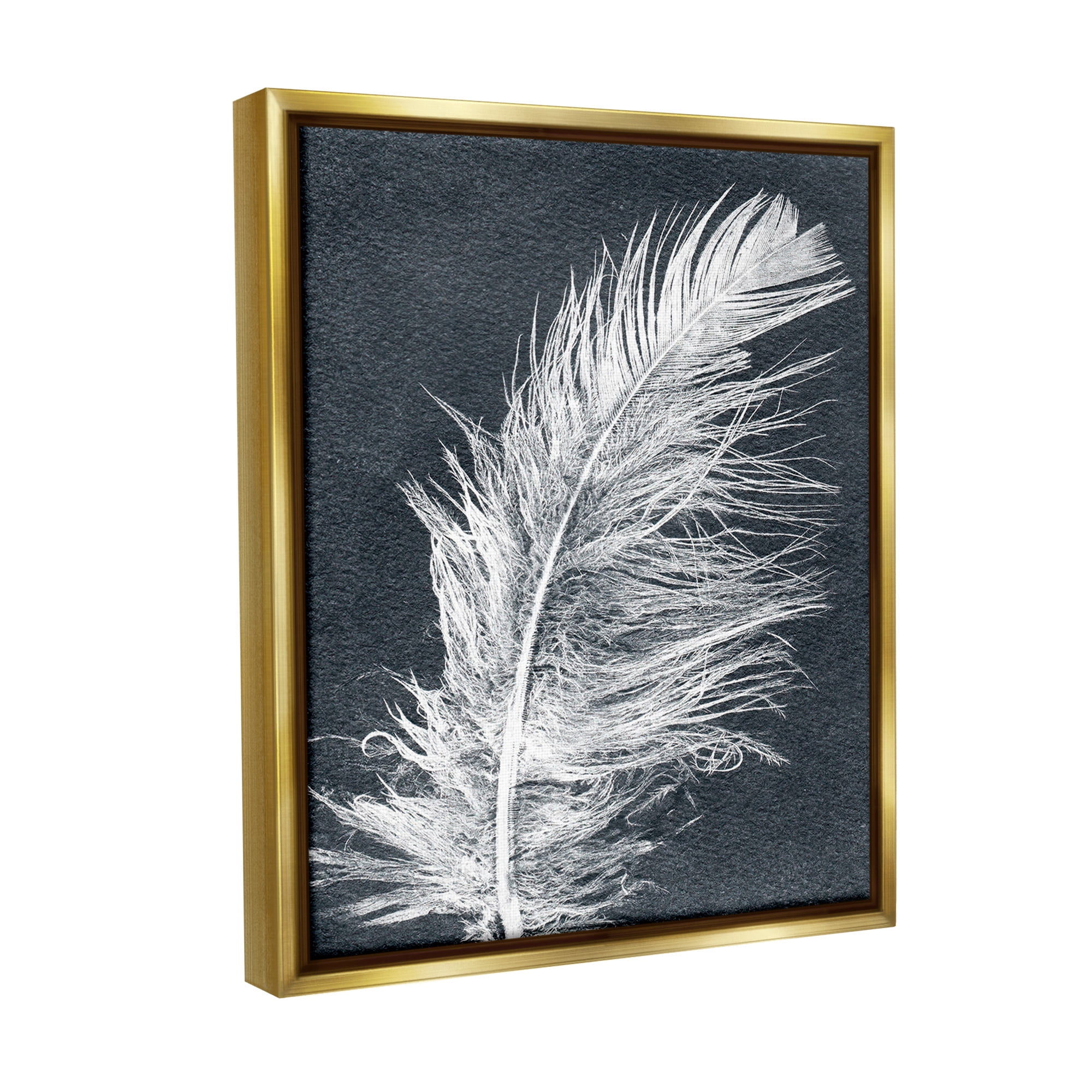 Stupell Industries Blue & White Feather Animals & Insects Painting Gold Floater Framed Canvas Art Print Wall Art, 17 x 21