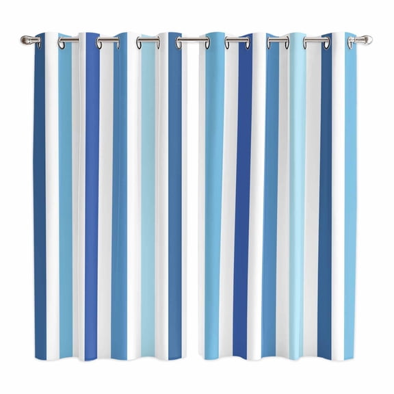 Geometric Stripe Kitchen Curtains 63 Inch Length, Ombre Farmhouse Blue Vertical Striped Grommet Top Bedroom Living Room Curtains, Light Filtering Cafe Curtain Drapes 2 Panels Set 84''x63''
