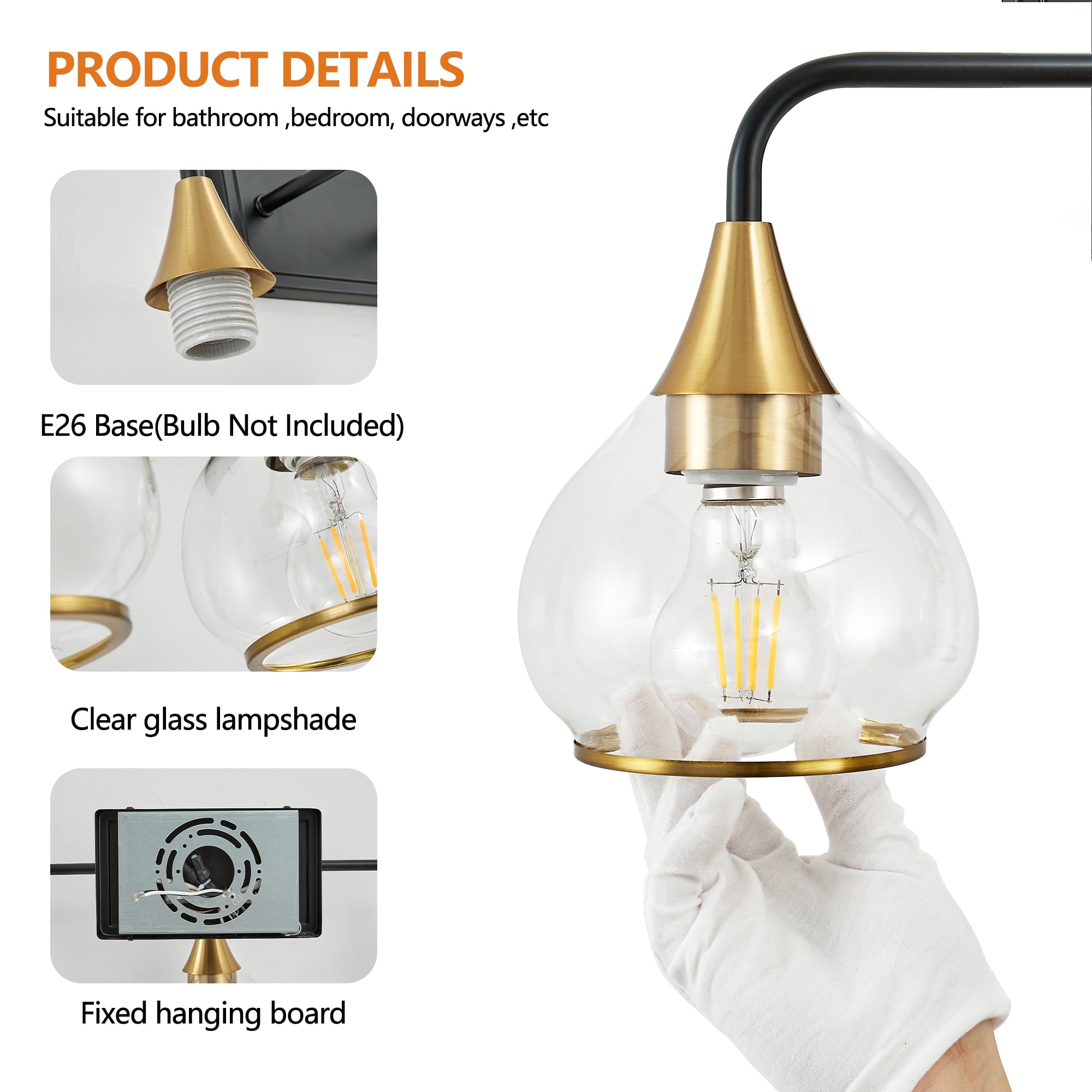 40" Modern 5-Light Vanity Light - Black and Gold Industrial Wall Sconce for Bathroom Mirror, Living Room, Hallway with Clear Glass Shades (Bulb Not Included)