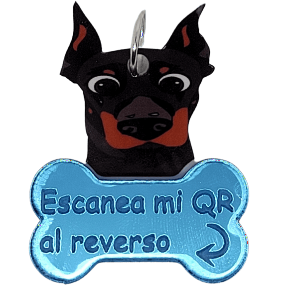 PLACA DE IDENTIFICACIÓN INTELIGENTE QR PARA PERRO - DOBERMAN (AZUL) ETIQUETAS DE IDENTIFICACIÓN PERRO GATO ACCESORIOS DIJE PARA COLLAR DE MASCOTA