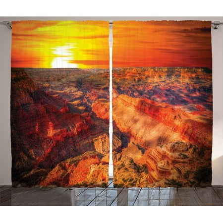 Text Effect (Loon Peak Branch Horizon Overview Unique Grand Canyon Photo Saturated with Warm Color Effects Sunset Graphic Print & Text Semi-Sheer Rod Pocket Curtain Panels (Set of)