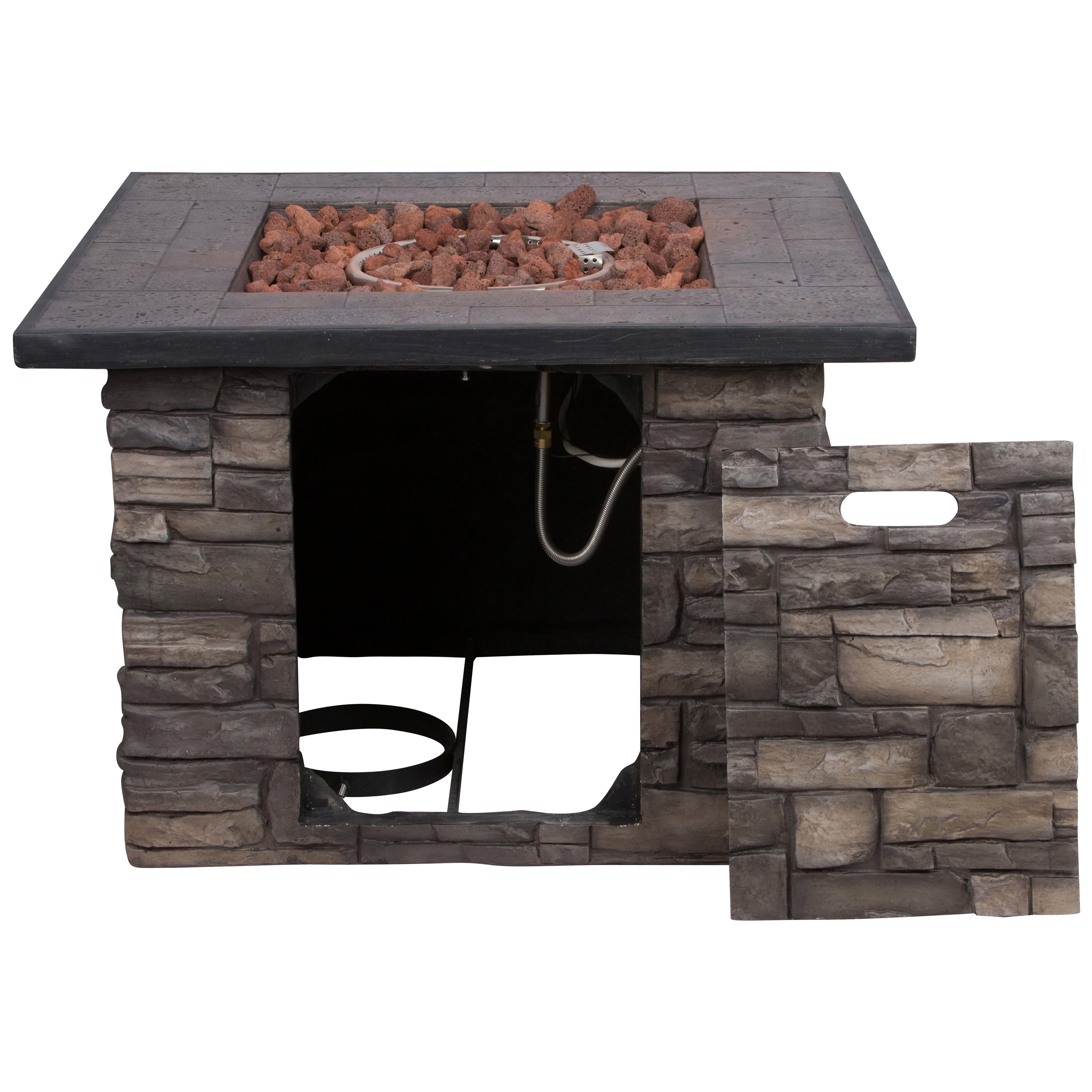 Shine Company 34.5" Square Propane Gas Fire Pit Table with Lava Rocks in Gray