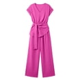 thumbnail image 5 of VBVC Women's Wrap Tie 2 Piece Work Set,Short Sleeve Top and Wide Leg Pants For Women, Ladies' Breathable Summer Loungewear With Pockets,Hot Pink,S-3XL, 5 of 8