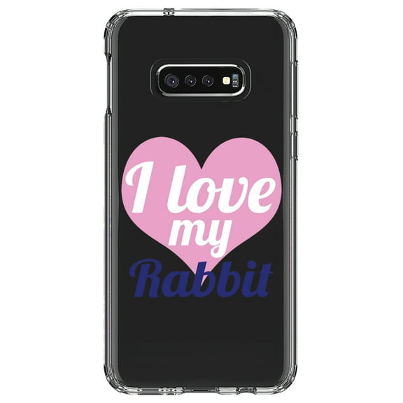 DistinctInk Clear Shockproof Hybrid Case for Samsung Galaxy S10e (5.8" Screen) - TPU Bumper Acrylic Back Tempered Glass Screen Protector - I Love My Rabbit