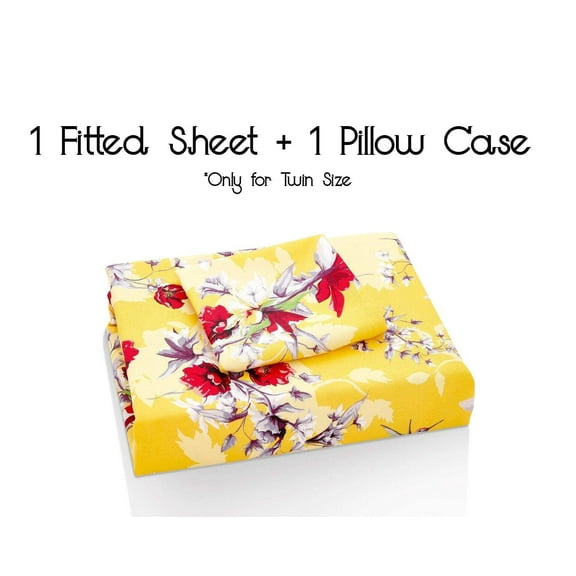 DaDa Bedding Sunshine Yellow Hummingbirds Floral Fitted Bed Sheet w/ Pillow Cases (JHW-925)