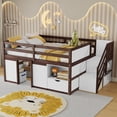 thumbnail image 4 of Harper & Bright Designs Full Size Wood Loft Bed with Storage Drawer and Shelf, Low Loft Bed Frame with Stairs and 7 Colors LED Light for Boys Girls, Walnut & White, 4 of 13