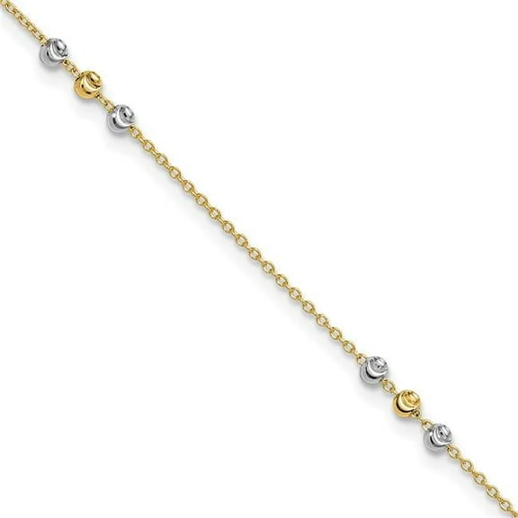 Primal Gold 14 Karat Two-tone Diamond-cut Beaded 9-inch Plus 1-inch Extension Anklet